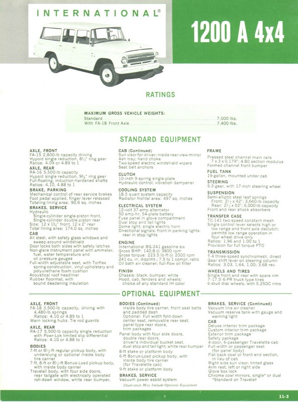 1966 International 1200A 4X4 Specifications Sheet Page 1